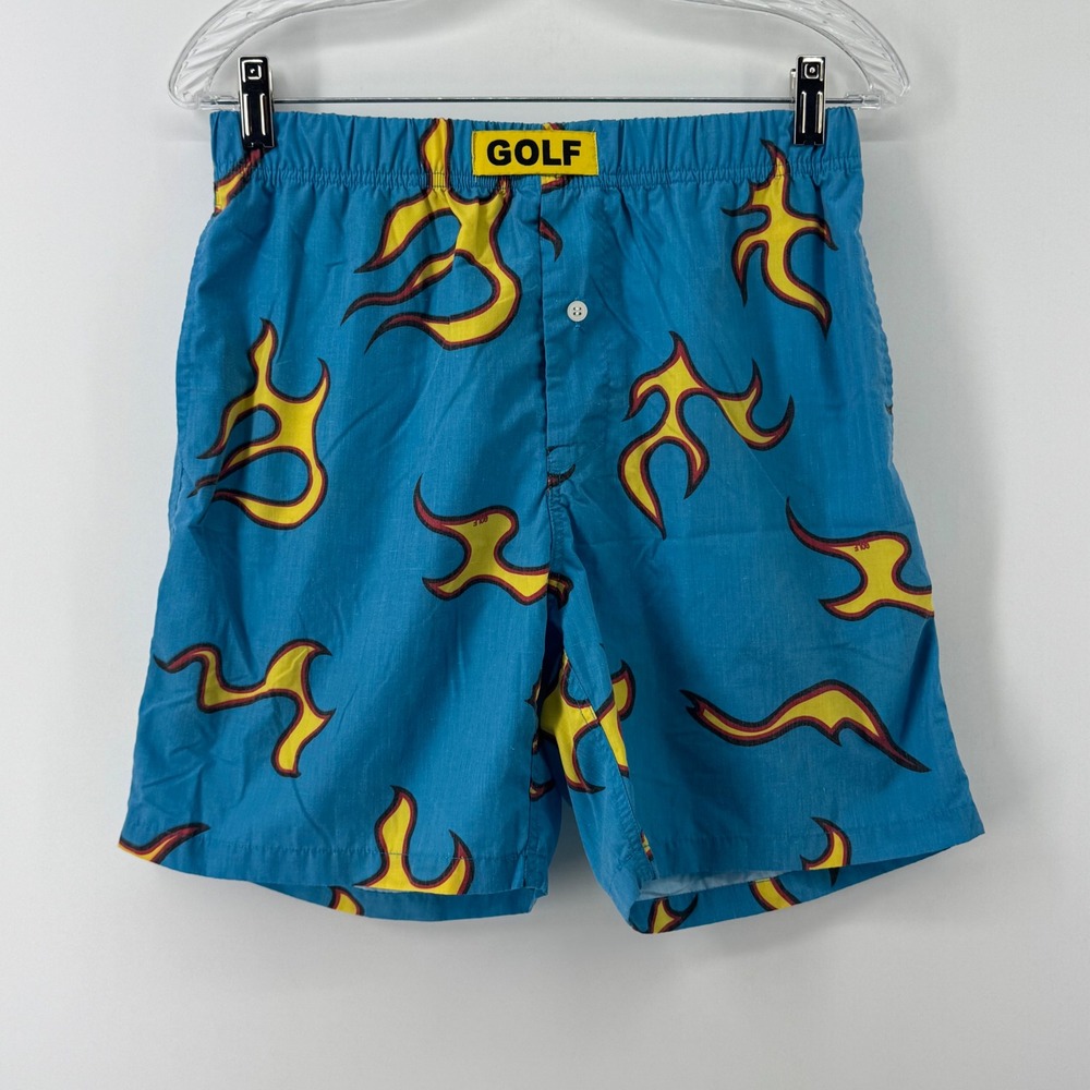 Golf Wang Flame Print Shorts Blue Yellow Red Rayon Tyler The Creator Mens Medium